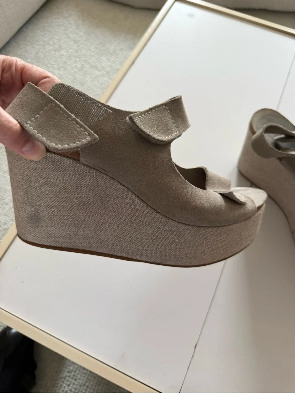 Pedro Garcia Gray Suede Platform Wedge Sandals
